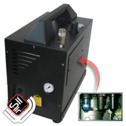 SilAir Panther-IM100VS-Druckluftkompressor im Koffergehäuse mit Filterbatterie, sichtbarem Manometer und Tragegriff