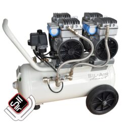 mobiler SilAir-CMD-Kompressor-ölfrei mit horizontalem Drucklufttank und Handgriff sowie 2 Rädern und zwei Motoren